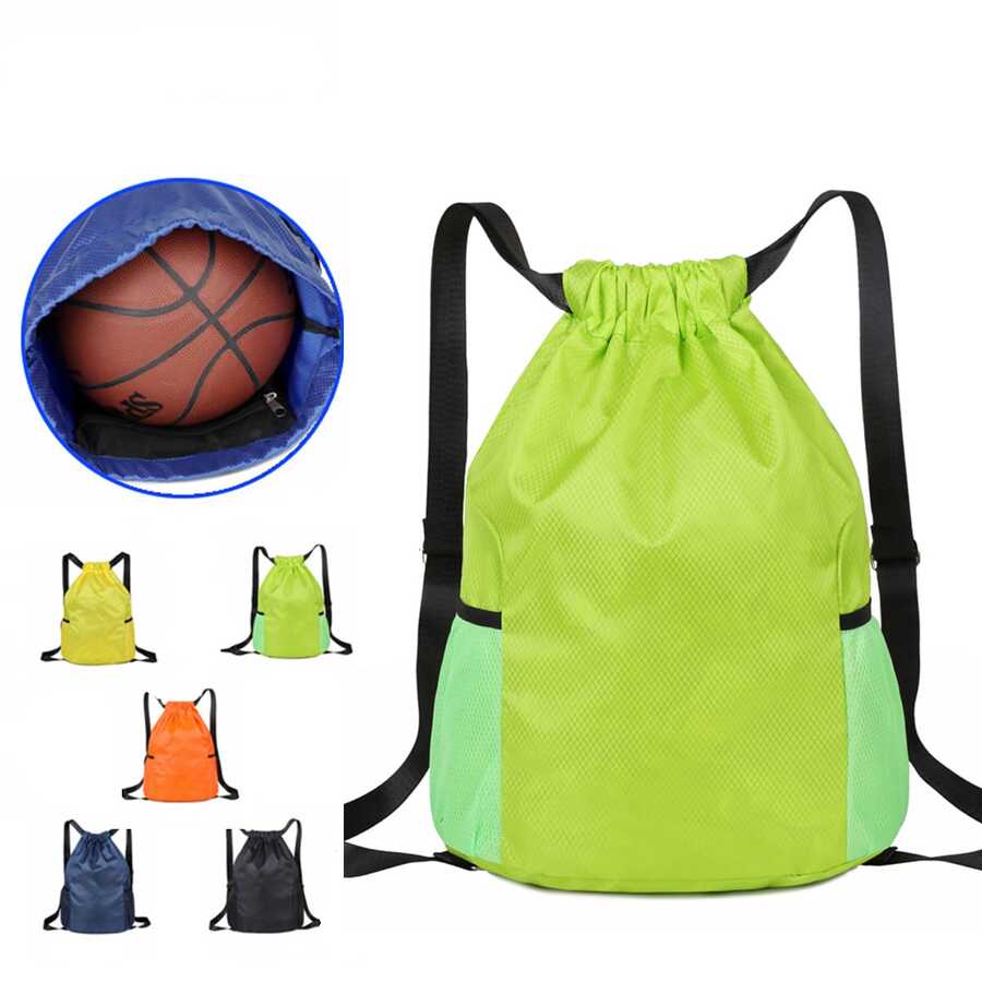 1 Pieza Mochila Con Cordón Y Gran Capacidad De Color Verde Para Baloncesto, Bolsa De Entrenamiento De Fútbol, Bolso Deportivo Con Correa Para El Hombro - Verde - Ver 1