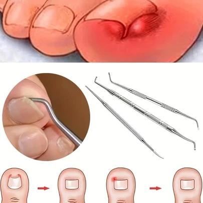 3PCS Stainless Steel Ingrown Toenail Tool Kit - Double Sided Pedicure Nail File, Lifter, Spoon, And Pusher For Cleaning And Removing Ingrown Toenails,Bag,Organizer,Storage