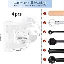 4入組無需鑽孔窗簾桿托架,自粘式窗簾桿支架,免釘可調式窗簾掛勾,適用於浴室廚房家庭 And 酒店(透明),桿徑小於2.2cm - 白色 - 查看 5