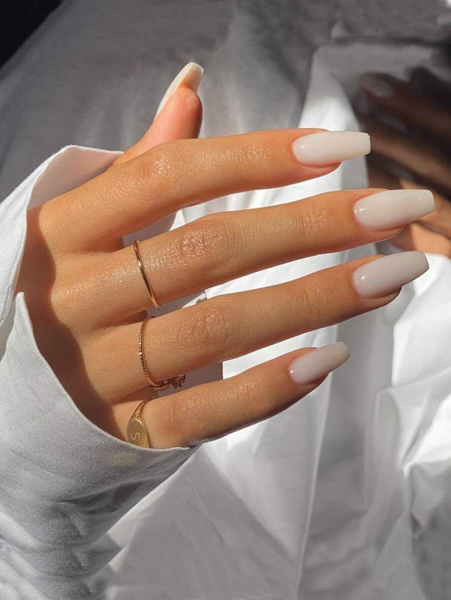 Upgrade Your Look With 24pcs/Set Long Square Nude, Light & Minimalist False Nails For Party, Dance, Daily Wear Press On Nails Nail Supplies - Beige - View 1