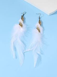 2pcs Western Style White Feather Dangle Earrings With Domestic Animal Element For Women, Suitable For Parties, Events, Festivals And As Gifts.