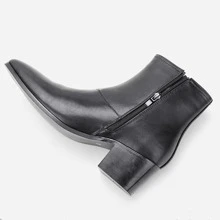 Men's Fashion High-Heeled Boots, Pu Leather, Chelsea Style, British Style - Black - View 5
