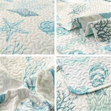 3Pcs Summer Beach Bedspreads Set King Queen Twin Size Lightweight Coastal Ocean Theme Quilts Seashell Conch Coverlet Sets Starfish Seahorse Seaweed Printed Bedding Pillow Shams - Xanh Xanh Trắng - Xem 3