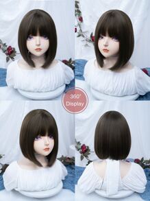 alicegarden 12 Inch Straight Synthetic Hair Wig, Natural Brown Color With Bangs, Made Of Heat-Resistant Fiber, Durable And Long-Lasting. Suitable For Daily Wear, Parties, Cosplay And Gatherings. (Accessories Not Included) - 棕色 - 查看 5