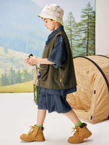 TIGER MINI 男孩翻蓋口袋落肩袖襯衫&短褲