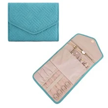 1入摺疊式藍色聚酯纖維大型珠寶袋,簡約純色優雅手抓風格,高容量多功能珠寶收納器,適用於家居和旅行 - 藍色 - 查看 6