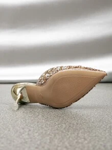 Gold Pointed Toe Half Slippers For Women, New Arrivals In Summer With Fine Heels, Sparkling And Unique High Heels To Pair With