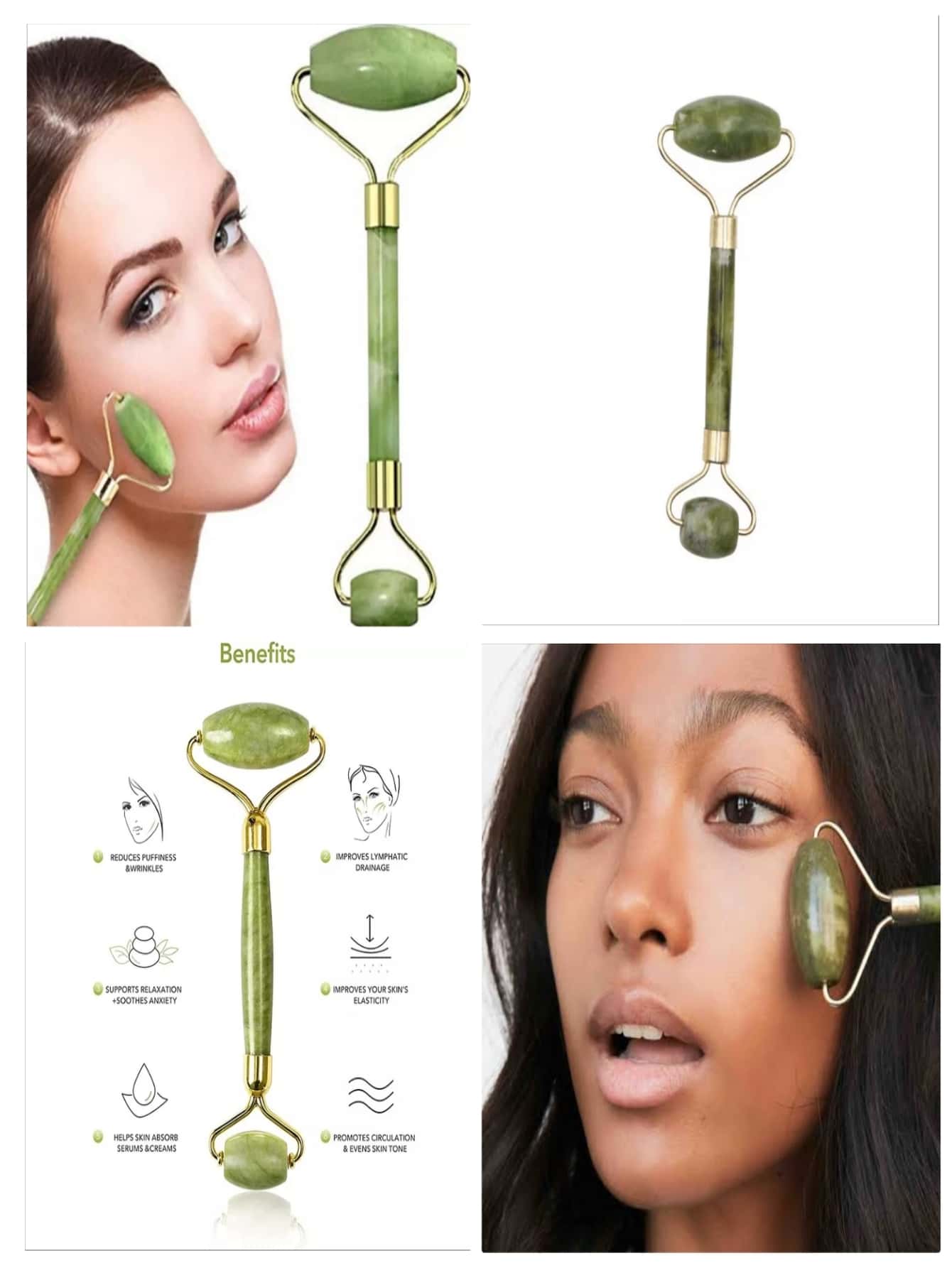 Masajeador Rodillo Jade Facial - Verde - Ver 1