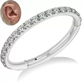 Jóia do corpo argola de cirurgia de aço 316L CZ 16G 6mm 8mm 10mm 12mm - Clicker articulado Hipolergênico para Septo, Cartilagem, Concha, Hélice, Rook, Tragus, Daith, Presente para Mulheres e Homens