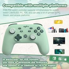 PXN P50 Wireless Switch Controller for Switch/Lite/OLED, iOS (16 Version Only), with APP, Turbo, Screenshot, Gyro Axis, Vibration, Programmable, Wireless Pro Controller with Wake-Up - 綠色 - 查看 2