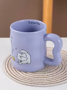 Purple Cute Animal Cat Ceramic Mug - Violet Purple - View 1