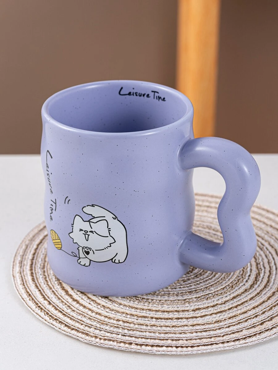 Purple Cute Animal Cat Ceramic Mug - Violet Purple - View 1