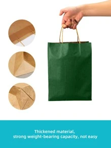 10pcs Kraft Paper Bags Rectangular Gift Bag With Handles Colorful Candy-colored Shopping Bags - Dark Green - View 3