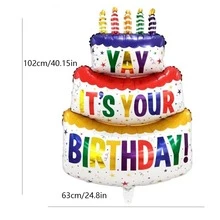 XIANG YU 1入組/2入組大尺寸多彩蠟燭三層生日蛋糕鋁箔小氣球,完美適用於生日派對裝飾用品 - 彩色 - 查看 3