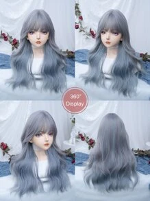 alicegarden 1 件合成耐热长自然波浪多色假发，带刘海，26 英寸长，全机织日常自然逼真假发 - 彩色 - 查看 6