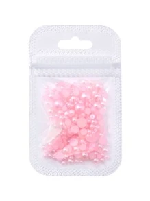 200 件/包粉色平底珍珠混合尺寸美甲装饰 DIY 指甲饰 指甲宝石 美甲用品 指甲 - 粉色 - 查看 5