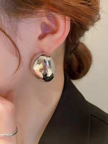 1雙時尚歐美風格水潤光澤誇張橢圓形3D銅耳環適合女士 - 金黃色 - 查看 7