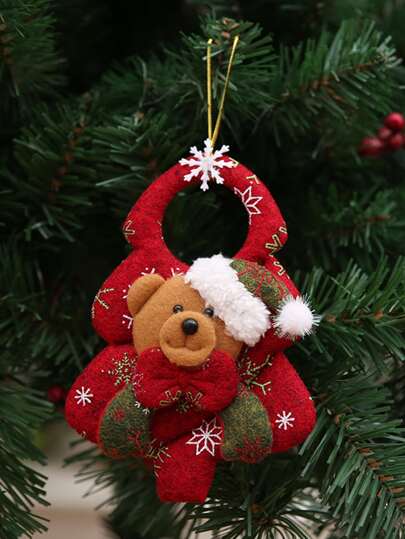 1入組聖誕樹、鹿和聖誕老人造型無紡布掛飾,可愛簡潔的聖誕雪人和熊掛飾用於裝飾