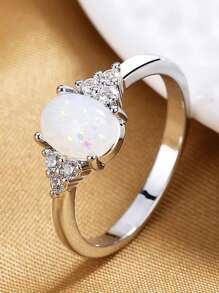 1pc Stainless Steel Fashionable Versatile Elliptical Ring - Silver - View 1