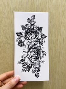 1 Hoja De Pegatinas De Tatuajes Con Diseño De Flores Para Brazo, Tatuajes Temporarios Para Mujeres Para Fiestas, Festivales Y Viajes, Tatuaje Falso De Flora A Prueba De Agua - Negro - Ver 4
