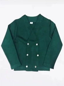 Crossover V-Neck Sweater With Buttons School Uniform For Escort Roma Point Reduced Sizes - 墨綠色 - 查看 2