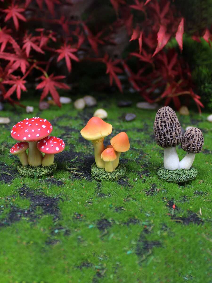 3入組創意青苔微景觀蘑菇飾品,適用於多肉植物盆栽裝飾diy園藝樹脂工藝品 - 彩色 - 查看 1