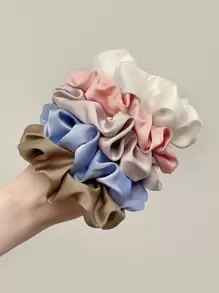 5条装女士纯色仿丝高弹柔软缎面质感发圈，奢华优雅百搭时尚设计，适合盘发、扎马尾辫及保护头发，休闲发饰头饰