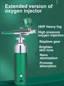 Portable High Pressure Oxygen Injection Device For Home Use, Rechargeable Nano Sprayer For Skin Moisturizing, No Needle Water Oxygen Beauty Instrument, Suitable For Model Coloring, Nail Art And Tattoo, Long Green Version - Green - View 1