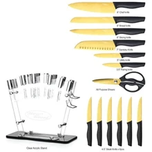 Marco Almond Golden Kinfe Set KYA23 14-Piece Dishwasher Safe Knife Set With Stand Kitchen Knives Stainless Steel - Gold - View 3