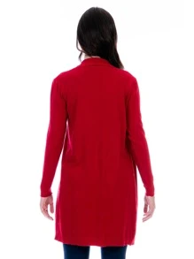Suéter Cárdigan Largo Para Mujer Estilo Ensamble - Rojo - Ver 2
