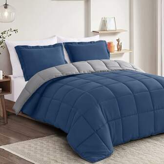 2/3-Piece Ab Solid Color Comforter Set (Comforter*1+Pillowcase*1/2) Checkered Four-Season Quilt Core, Soft And Comfortable, Thickened, Soft And Warm, Student Dormitory, Hotel, Bedroom, Bedding Can Be Used In All Seasons (Including Quilt Core) (Pillow Core Not Included)