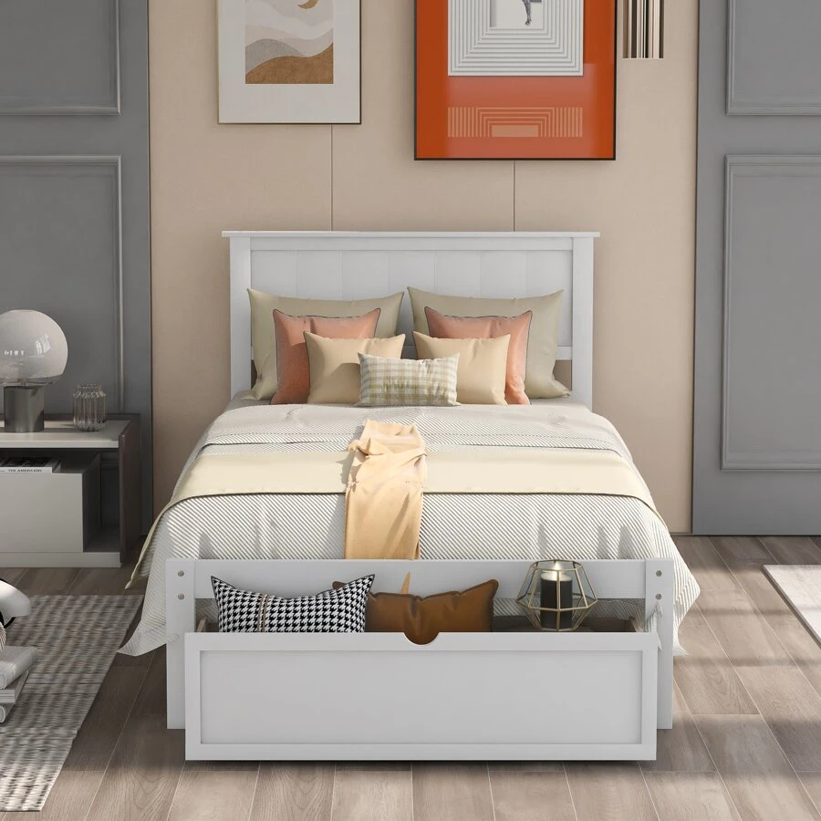 Nestfair Twin Size Platform Bed with Drawer
