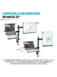 Redlemon Adjustable Monitor And Laptop Stand For Desktop, Articulating Monitor Arm With Laptop Base, Base For Computer And Screen, Ideal For Office, Gamer Desk And Office - Black - View 3