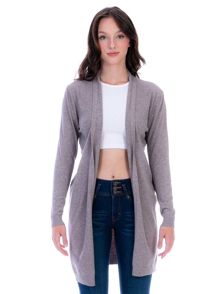 Suéter Cárdigan Largo Para Mujer Estilo Ensamble - Caqui - Ver 1