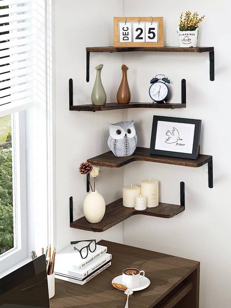 YIYA 2 Pezzi Scaffale da Parete in Legno Boho Mensole Galleggianti per Parete Mensolina da Muro Legno Per la Cucina, la Camera da Letto, il Bagno, il Giardino Per le Piante(Marrone