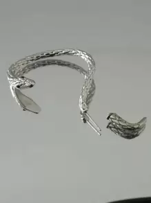 1入組復古蛇形耳環掛勾耳夾,哥德式珠寶配飾,適用於女性 - 銀色 - 查看 2