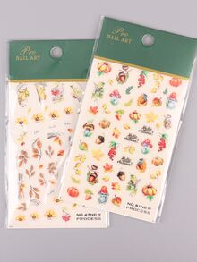 3pcs Nut Nail Art Sticker 3D Winter Fall Flower Buterfly Decoration Mushroom Maple Wheat Letter Decal Manicure Slider Accessory Tools Nail Decals Friend Gift - Multicolor - View 8