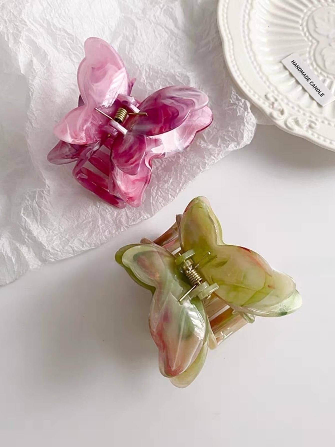 2 件时尚女士蝴蝶发爪夹，中号发饰优雅，粉色配饰 - 彩色 - 查看 1