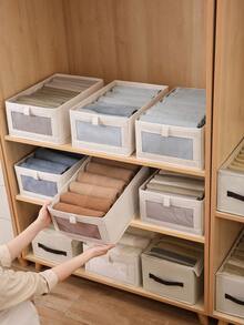 1 hộp đựng vải thoáng khí có cửa sổ trong suốt, hoàn hảo để đựng quần áo, quần dài và đồ trang trí sắp xếp tủ quần áo, trang trí mùa thu, trang trí lễ hội, trang trí phòng, trang trí nhà, trang trí mùa thu, trang trí phòng ngủ - Màu be - Xem 6