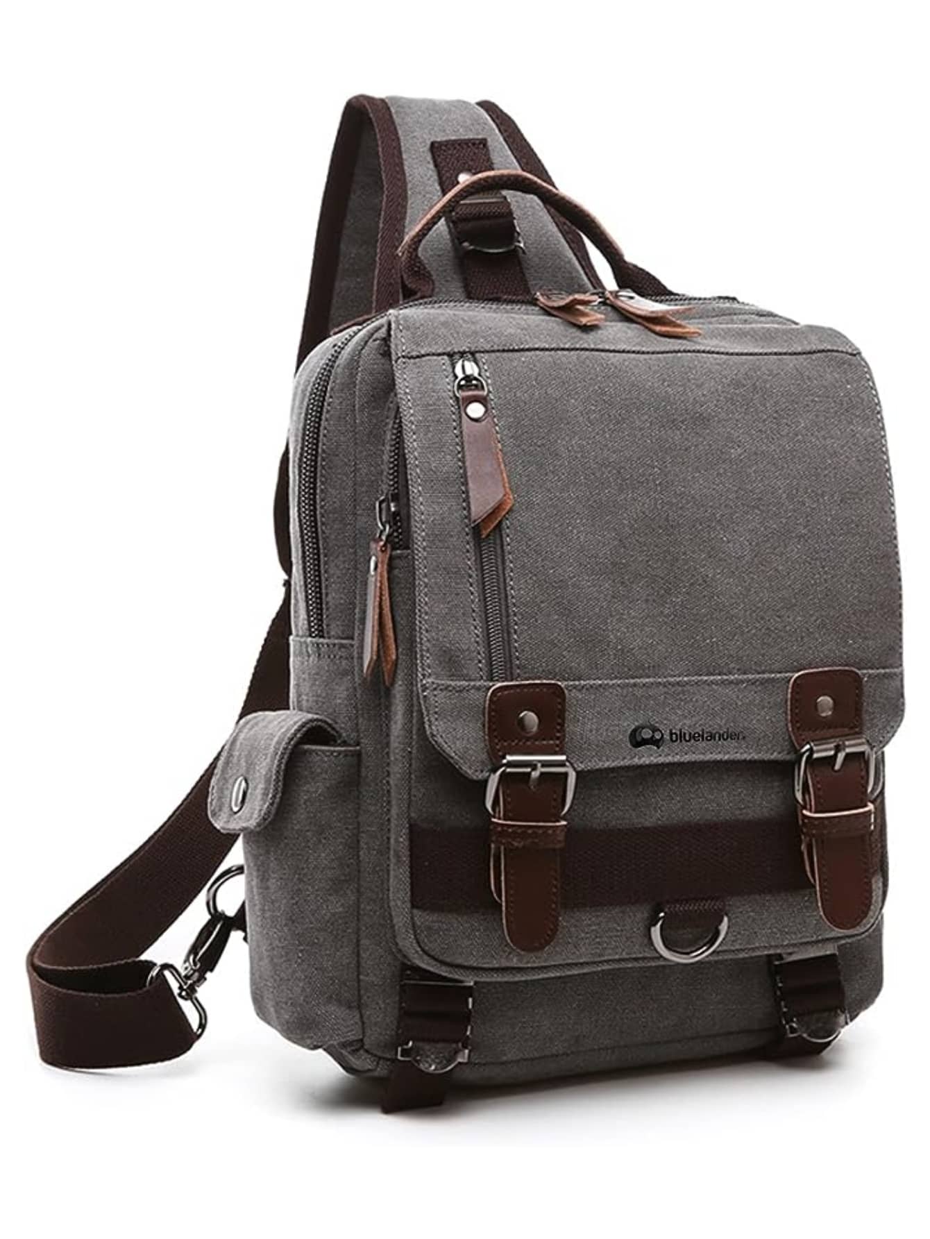 Vintage Style And Modern Comfort: Discover The Bluelander Backpack With Magnetic Pockets And Durable Canvas - Xám - Xem 1