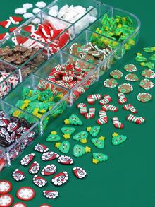 12 格聖誕指甲裝飾品聖誕節聚合物黏土片雪花麋鹿冬季新年假期美甲裝飾配件 - 杏色 - 查看 4