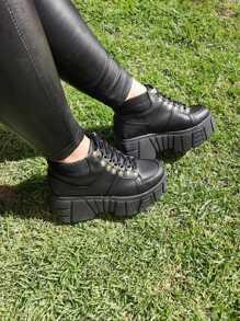 Tenis plataforma alta modernos mujer cómodos - Negro - Ver 4