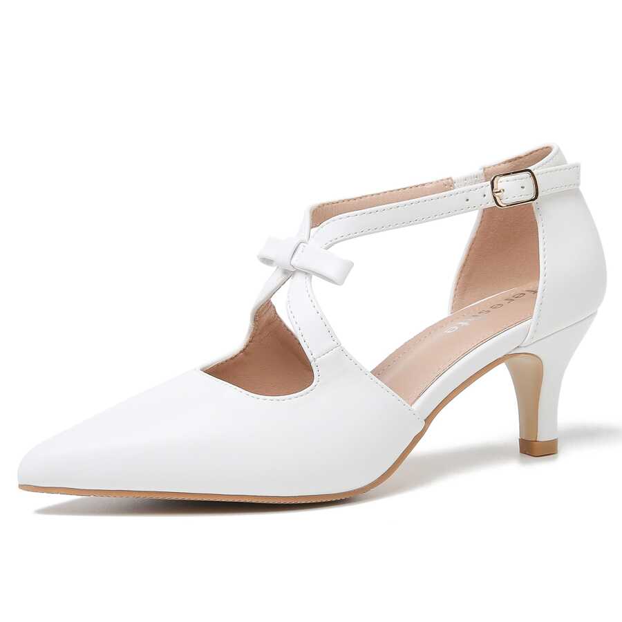 Women's Closed Pointed Toe Heels Small Bow Hollow Out D'Orsay Kitten Heel Dressy Pumps - 白色 - 查看 1