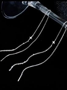 1 Pair Of Minimalist And Unique Design Four-Leaf Ear Thread Earrings For Women, Korean Style, Slimming Face And Ear Decoration For Summer Holiday