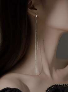 1 Pair Of Minimalist And Unique Design Four-Leaf Ear Thread Earrings For Women, Korean Style, Slimming Face And Ear Decoration For Summer Holiday