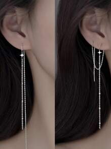 1 Pair Of Minimalist And Unique Design Four-Leaf Ear Thread Earrings For Women, Korean Style, Slimming Face And Ear Decoration For Summer Holiday