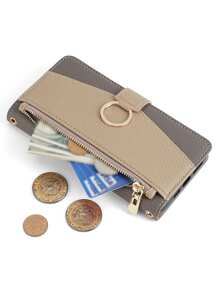 keyunfei 1pc Gray Metal Shoulder Strap Wallet Card Holder Stand Flip Cover Phone Case Compatible With Apple 17/17 Pro, Honor Magic Lite, OnePlus Nord CE3, Wish2, Apple 16/16E, A14, P20 Lite, Poco X5, Redmi Note 11 Pro, Pixel 3A, OPPO A16 - Grey - View 4