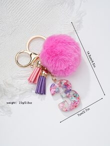 1入組女士樹脂幸運號碼3石裝飾毛絨球和流蘇鑰匙扣,適用於情侶或節日禮品