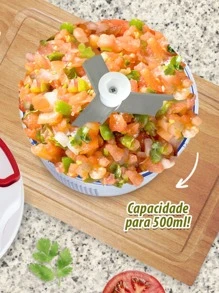 Processador Triturador Picador Manual Grande Multiuso De Alimento 500ml C/ 3 Super Lâminas Moedor Alho Cebola Legumes