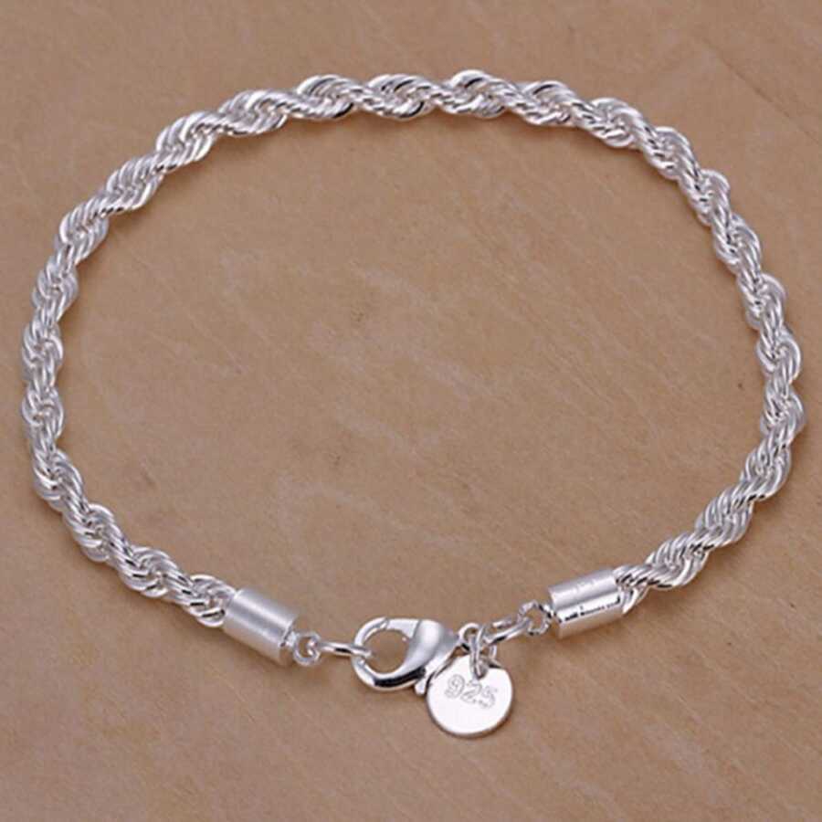 1pc Women's Silver Twisted Link Bracelet